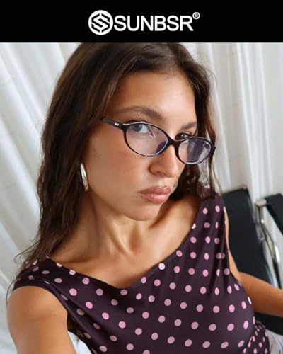 SUNBSR Retro Oval Glasses for Women Men Vintage Oval 90s Blue Light Glasses Y2K Small Face Fake Eyeglasses