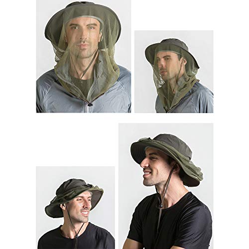 Peicees 3Pcs Head Net Hats for Men Women Adventure Fishing Hat Safari Hat for Hunting Camping Hiking, Army Green and Army ...