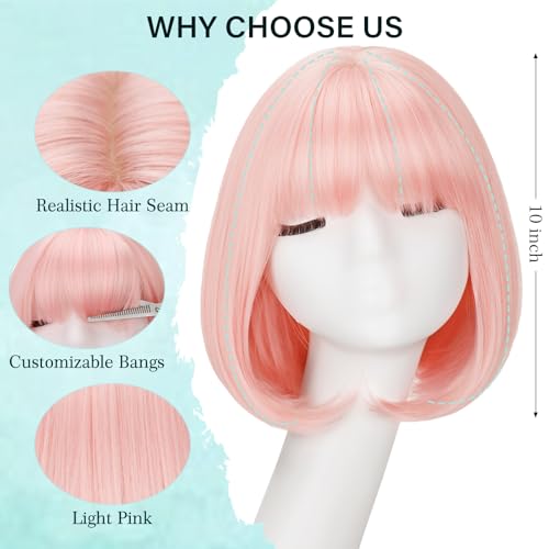 Light Pink Bob Wigs with Bangs Straight Short Wigs for Women Synthetic Pink Wig for Cosplay Women Funny Wig for Party Hall...