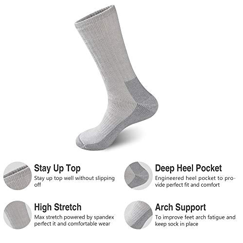 GKX Men's Merino Wool Moisture Wicking Outdoor Hiking Trekking Work Cushion Crew Socks 9-11,10-13