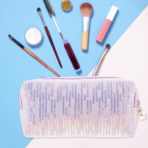 CALLARON Glitter Makeup Bag - 8inch Portable Cosmetic Bag for Women, Trendy Shimmery Evening Purse, Travel Makeup Pouch wi...