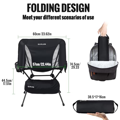 GARLLEN Folding Camping Chair with Anti-Slip Feet, Ultralight Folding Picnic Chair with Storage Side Bag, Portable Backpac...