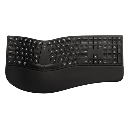 DELUX Full Size Wireless Ergonomic Keyboard,Cushioned Palm Rest, Ultra-Thin Split Ergo Keyboard, Bluetooth & 2.4G Connecti...