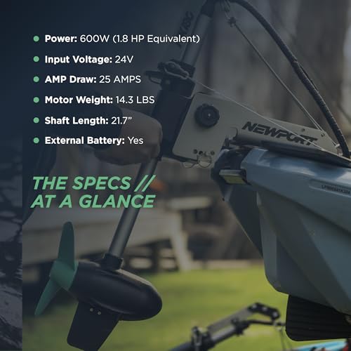 Newport NK180PRO Electric Kayak Motor - 1.8 HP Equivalent, 24V Brushless Direct Drive, Extended Range up to 100 Miles, Whi...