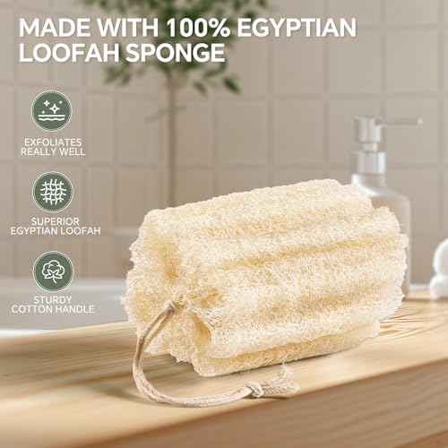 3PCS Egyptian Natural Loofah Exfoliating Body Scrubber, Natural Real Egyptian Loofah Sponge Bath & Shower Scrub exfoliating loofah for Women and Men, Luffa Sponges for Face, Back & Body