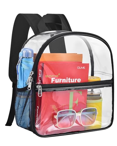 Paxiland Clear Backpack Stadium Approved 12×12×6 with Reinforced and Wider Shoulder Straps, Small Clear Bag for Schools, C...