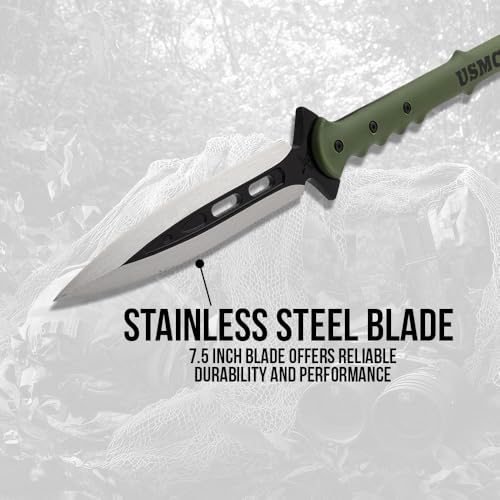 USMC Survival Spear | Officially Licensed United States Marine Corps Gear | 7 1/2" Stainless Steel Blade | OD Green Shaft...
