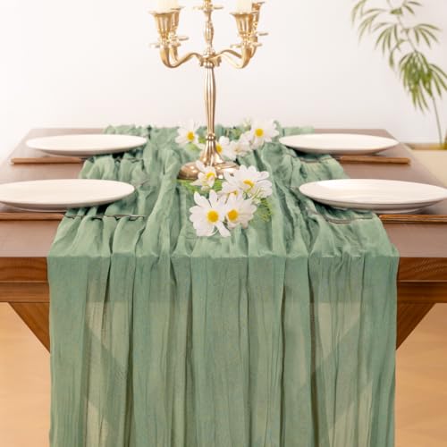 Socomi Sage Green Cheesecloth Table Runner Spring Easter Boho Rustic Farmhouse Gauze 120 inch 10FT Cheese Cloth Runner for...