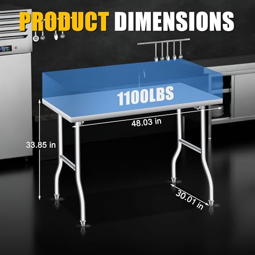 Folding Stainless Steel Table, 48x30 in, 400 LB Capacity, Heavy Duty Metal Foldable Prep/Work Table, No Assembly, Portable...
