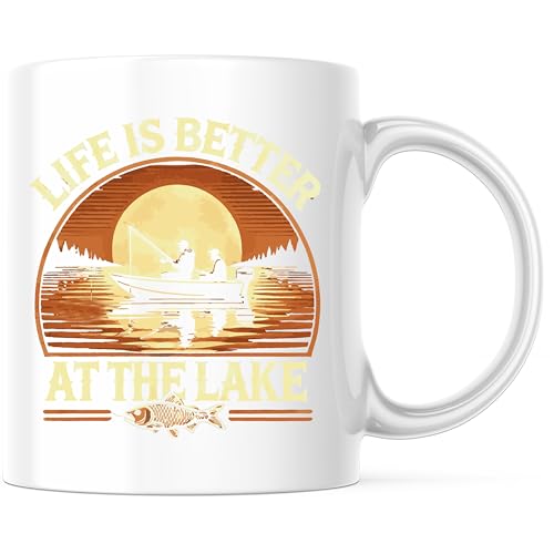 Life Is Better At The Lake Mug - 11 Ounce Coffee Mug - Fishing Boating Water Fish Cute Camping - Premium Quality Ceramic M...