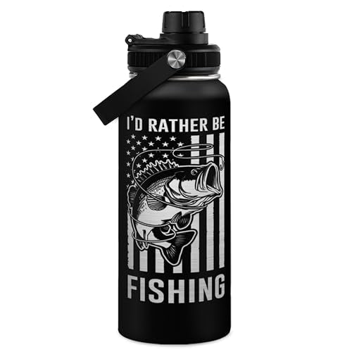 Fishing Water Bottle - 32oz Stainless Steel Insulated Bottles with lid - Deer Fishing Gifts for Fisherman Papa Dad Husband...