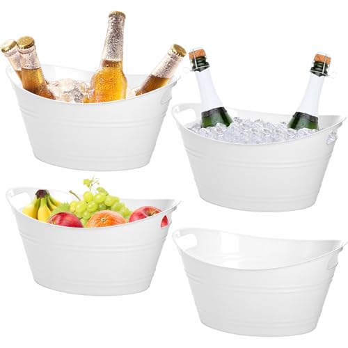 TOPZEA 4 Pack Oval Storage Tub, 4.5 Liter Plastic Wine Bucket Ice Bucket Beverage Tub Party Tub for Ice, Beer, Wine, Drink...