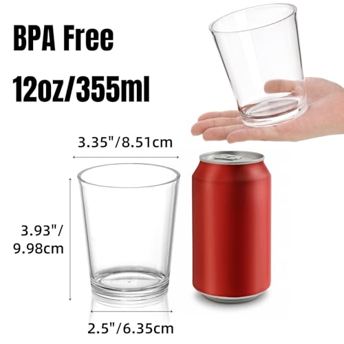 Noamus 9 Pack Plastic Drinking Glasses, 12 Oz Unbreakable Acrylic Water Tumblers, Reusable Shatter-Proof Clear Glasses, Wh...
