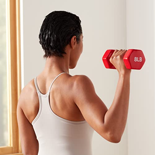 Amazon Basics Vinyl Coated Dumbbell Hand Weights, 8 Pounds, Pair, Red