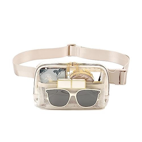 Stadium Approved Belt Bag Fanny Pack - Clear Crossbody Waist Bag for Women Men, Adjustable Strap, Beige