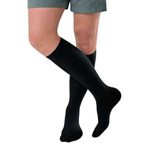 JOBST forMen Ambition Knee High with SoftFit Technology Band, 20-30 mmHg Ribbed Dress Compression Socks, Closed Toe, 3 Regular, Navy