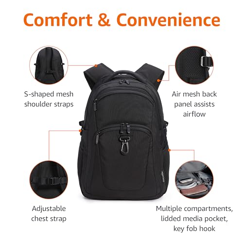 Amazon Basics Travel Laptop Backpack for 15.6 inch Laptop, Black | for 15.6 inch Laptop