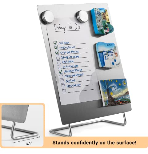 Magnetic Bulletin Board with Stand – Small Dry Erase Memo Board – Tabletop Metal Easel for Magnet Display – 10x8 Inches + ...