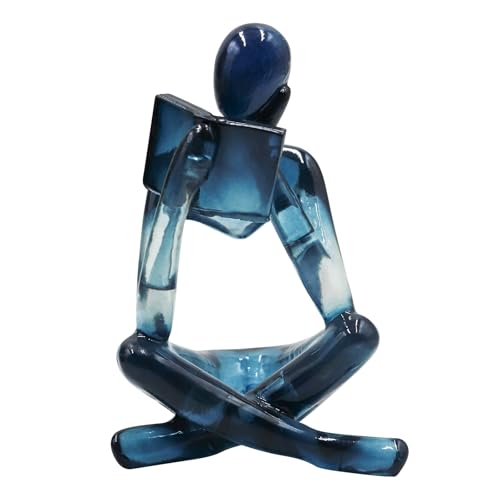 Reading Women Statue, Translucent Blue Resin Thinker Sculptures, Abstract Art Ornament, Modern Aesthetic Figurine Decorati...