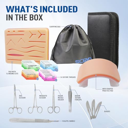 Scian Advanced Practice Kit for Medical Students (36 Pcs) Complete Suture Kit Includes Variety of Suture Threads, Unique A...