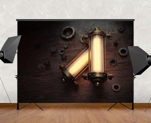 Photography Backdrop Photography Background Glowing Lamps Wooden Table for Photoshoot Portrait Photo Studio Video Prop Bir...