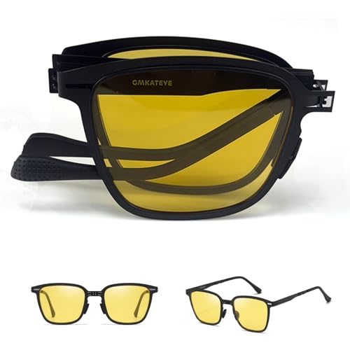 GMKATEYE Night Driving Glasses for Men Womens - Anti Glare Night Vision Pro Driving Polarized Yellow Lenses, Foldable & Li...