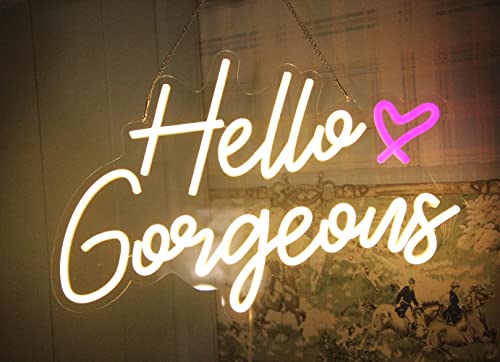 DAKABUKA Hello Gorgeous Neon Sign Hello Beautiful Warm White LED Neon Lights for Home Wedding Birthday Backdrop Bacelorett...