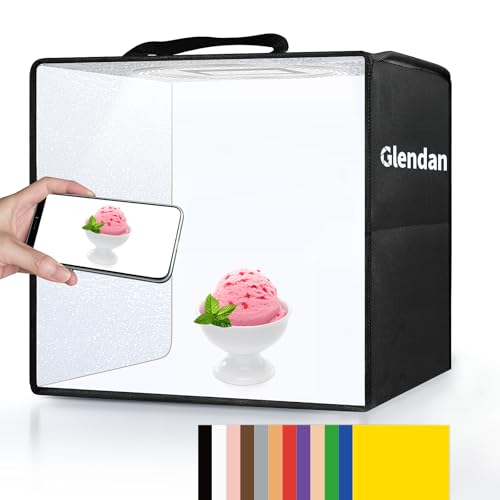 Glendan Portable Light Box Photography: 16"x12" Folding Photo Box with CRI >95 Dimmable 112 LEDs Lights - 12 Color Backdro...