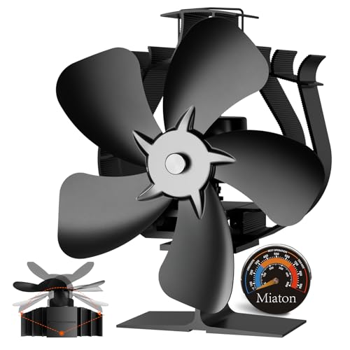 Miaton Oscillating Wood Stove Fan Heat Powered With High Air Volume | 5 Blade Fireplace Fan with Stove Thermometer | Non-e...