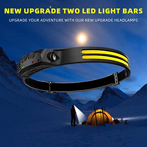 Beccason 2PCS LED Headlamp Rechargeable - 230° COB Super Bright Head Lights for Forehead, Hard hat Light for Adults, USB C...