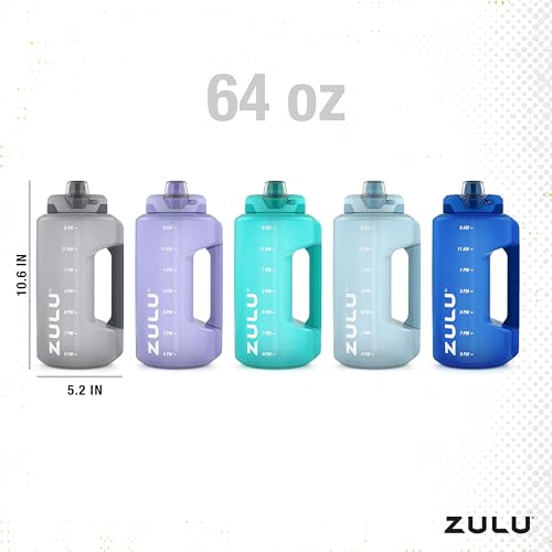 ZULU Goals 64oz Half Gallon Plastic Water Bottle with Straw and Time Marker | Large Reusable Jug with Handle and Leak Proo...