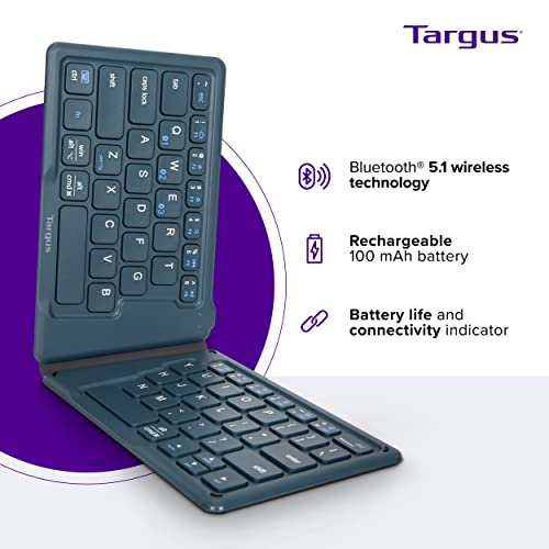 Targus Ergonomic Foldable Bluetooth Keyboard, Split Travel Keyboard Wireless, Rechargeable Portable Wireless Keyboard for ...