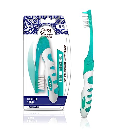 GuruNanda Folding Toothbrush with Built-in Cover, Perfect for Travel, Hiking & Camping, Compact & Portable, On-The-Go Toot...