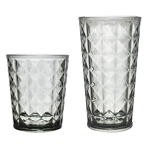 KLIFA- CUPID- 16 & 21 ounce, Set of 8, Acrylic Drinking Glasses, Tumbler Highball Glass Set, BPA-Free, Stackable Plastic D...