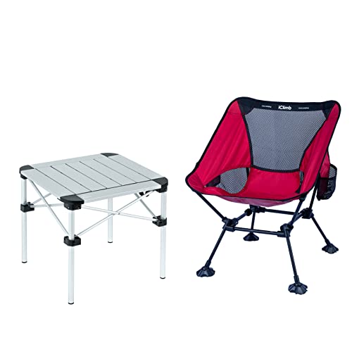 iClimb 1 Lightweight Stable Folding Square Table and 1 Ultralight Compact Anti-Sinking Large Feet Chair Bundle, for Single...