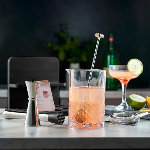 Crystal Cocktail Mixing Glass Set with Bamboo Stand - 22 Oz 650ml - Thick and Sturdy Bottom, Durable and Seamless Design w...