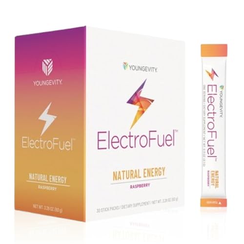 Youngevity Official ElectroFuel Natural Energy Drink Mix - Raspberry Electrolyte Powder - Energy and Hydration - 30 Sticks