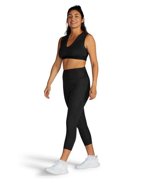 Tommie Copper Lower Back Support Compression Capri Leggings for Women, Flattering Fit, Sweat Wicking, Breathable, Black, Small