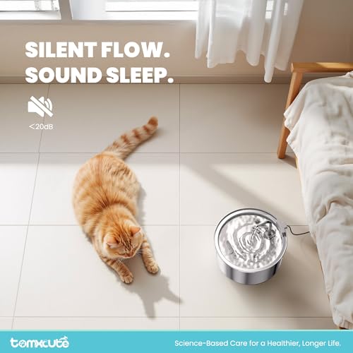 Tomxcute Cat Water Fountain, 3.2L/108oz Automatic Stainless Steel Pet Fountain Dog Water Dispenser, Ultra-Quiet Pump and 3...
