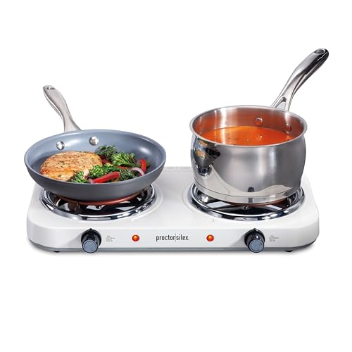 Proctor Silex Portable Electric Stove, Stainless Steel Double Burner Cooktop, Compact, Adjustable Temperature Hot Plate, 1...