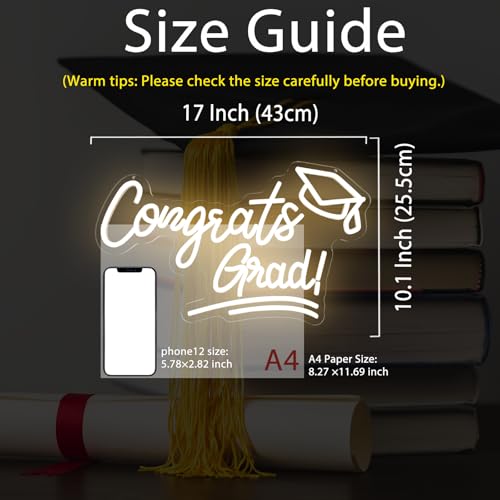 Congrats Grad Neon Sign, LED Neon Light for Graduation Party Decoration, Congrats Grad Sign, Congrats Led Sign for Class o...