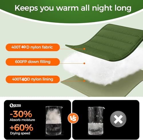 QEZER XL Sleeping Bag-600 Fill Power Down Sleeping Bag for Adults, Ultralight Ideal for Backpacking, Camping, Hiking