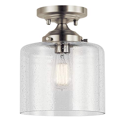 Kichler Winslow 8.5" Semi Flush Mount Light in Brushed Nickel, 1-Light Foyer or Bedroom Light with Clear Seeded Glass, (8.5" W x 10.5" H), 44033NI