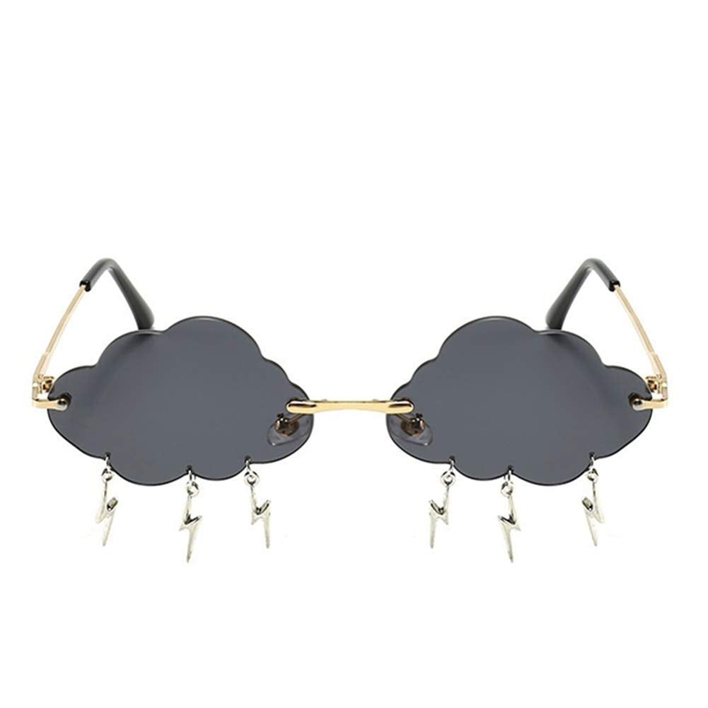 ENTHYI Cloud lightning Sunglasses for Women/Men Rimless Wave Glasses Eyewear for Party Rimless Sun glasses (black)