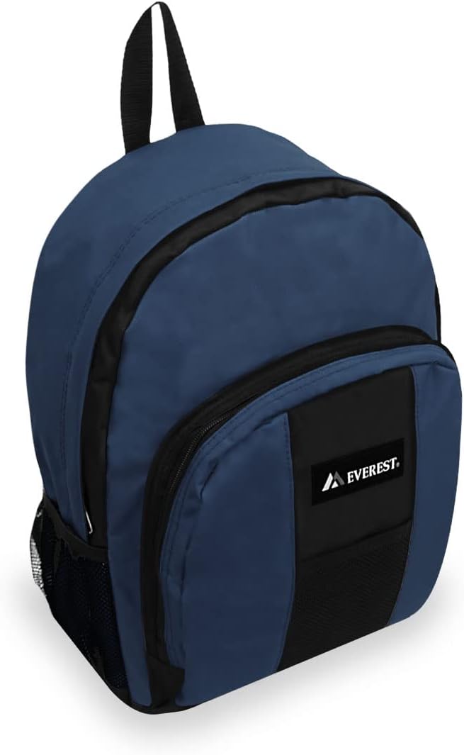 Everest Luggage Backpack with Front and Side Pockets, Navy, Large