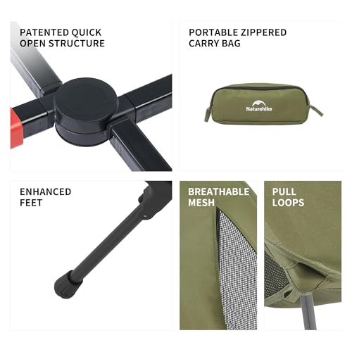 Naturehike YL01 Snap Camping Chair, 1 Second Setup Frame, 441lb Capacity, Portable Backpacking Chair with Storage Bag, Lig...
