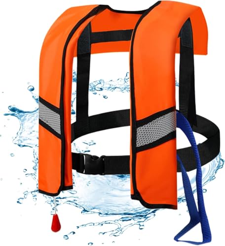 Automatic Inflatable Life Jacket Life Jackets,150N Adjustable Nylon Swim Vest with CO2 Inflation, Reflective Strips & Safe...