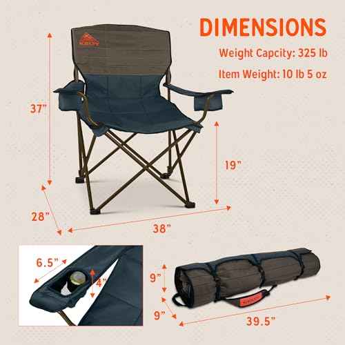 Kelty Deluxe Lounge Chair ? Folding Outdoor Camp Chair, Insulated Cupholders, Customized Recline, Steel Frame, Padded Roll Storage, 2024 (Deep Lake)