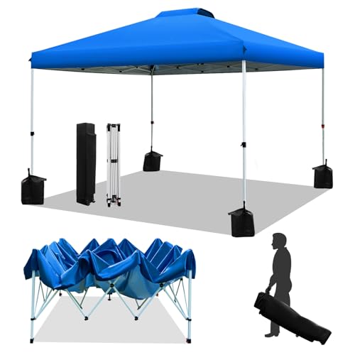 WEIZE Pop up Canopy Tent 10x10ft, 1-Button Push Setup, Instant Portable Shelter, Adjustable Height, Portable Roller Bag, 4...