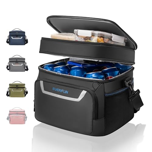 EVERFUN Small Cooler Lunch Box Mini Leak-Proof Soft Double Deck 24 Can Personal Insulated Collapsible Portable Waterproof ...